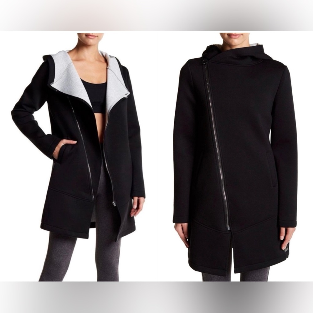 Betsey Johnson Performance Jacket Asymmetrical Full Zip Hoodie Scuba Fleece (S)